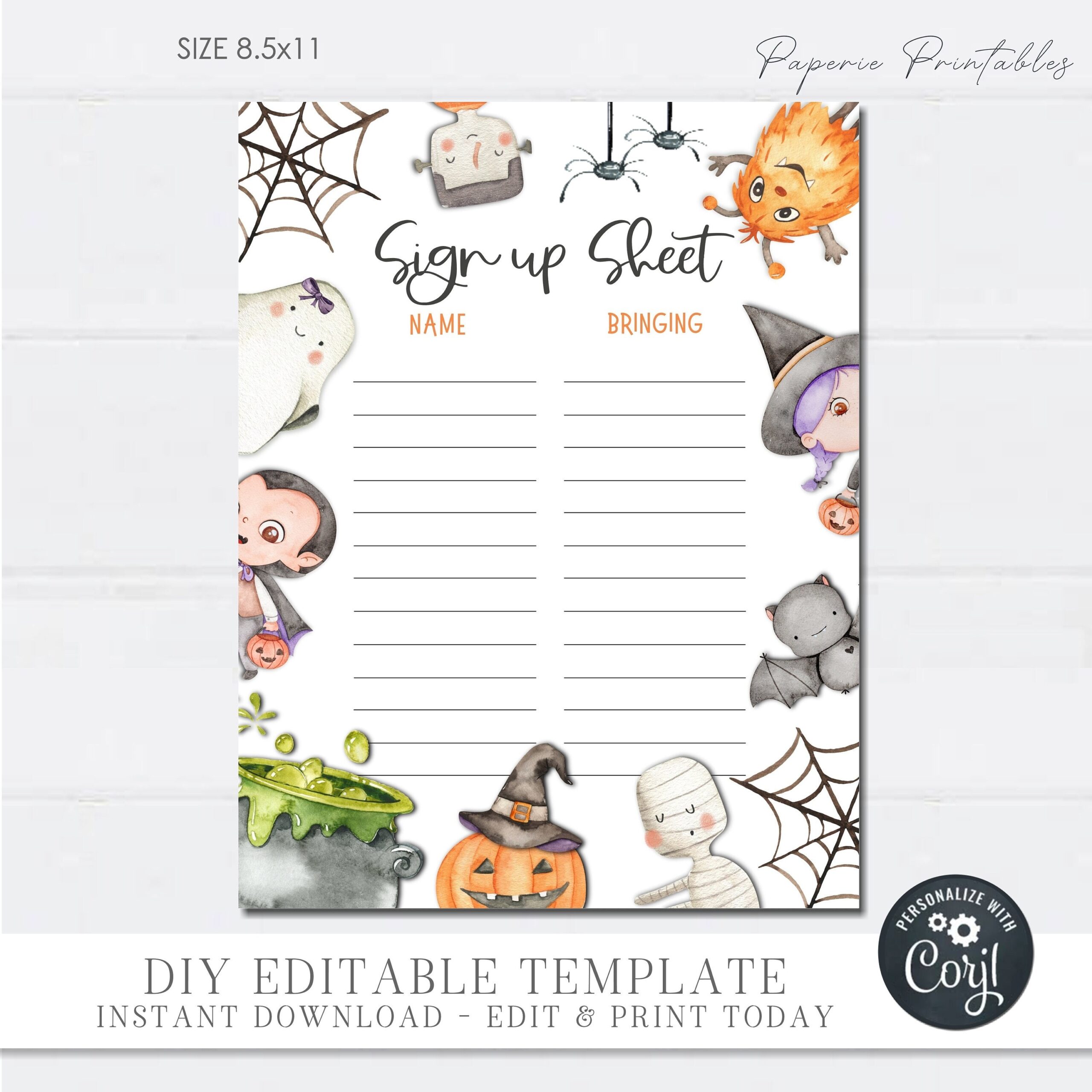 Editable Halloween Potluck Sign Up Sheet DIY Corjl Template HP33 Etsy