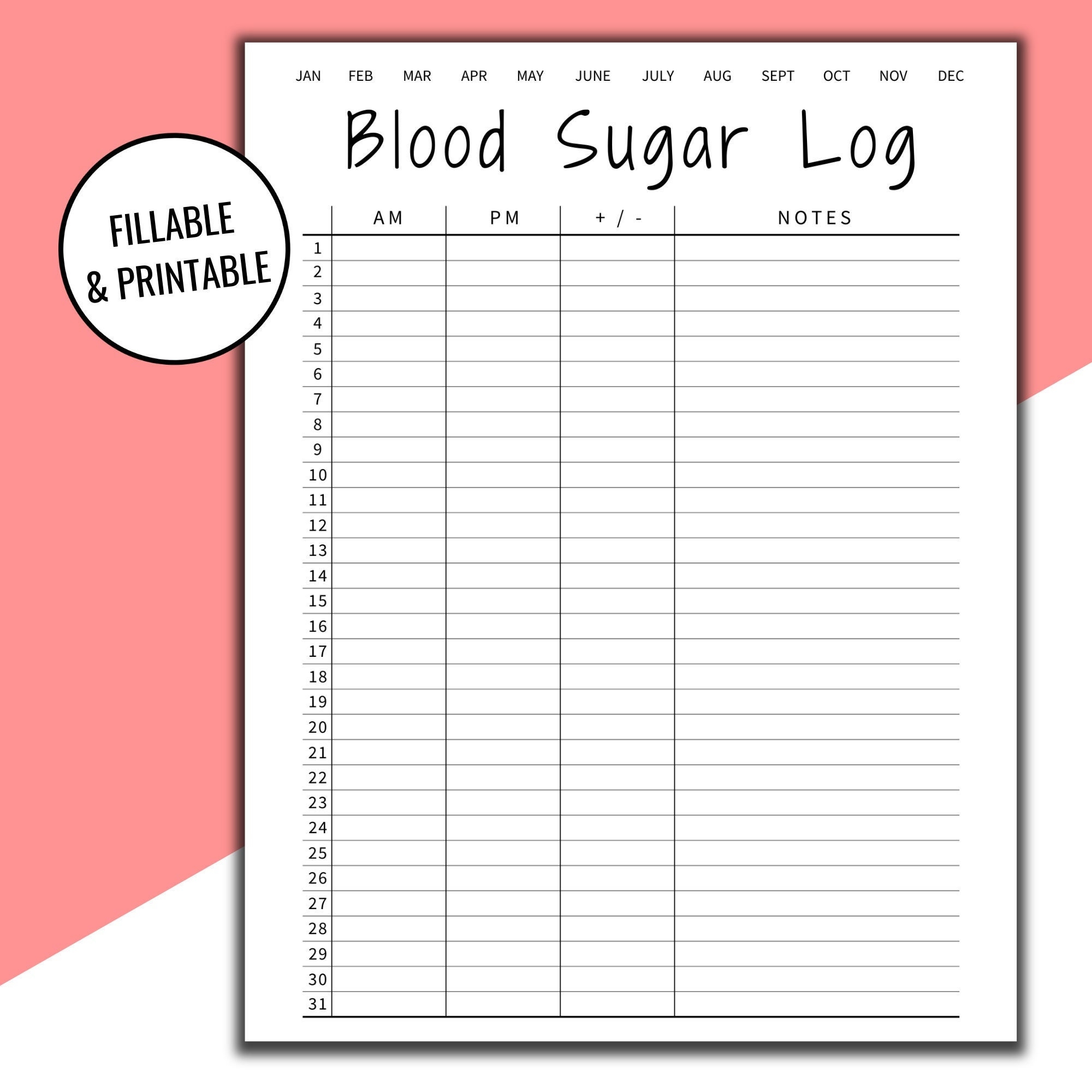 Editable Printable Blood Sugar Log Blood Sugar Reading Blood Glucose Tracker Diabetic Log Medical Journal Planner Printout Etsy Norway