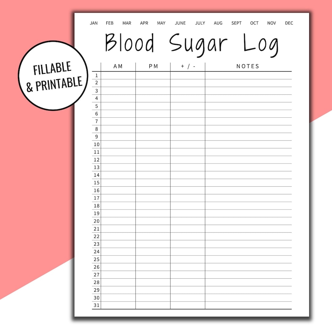 Editable Printable Blood Sugar Log Blood Sugar Reading Blood Glucose Tracker Diabetic Log Medical Journal Planner Printout Etsy UK
