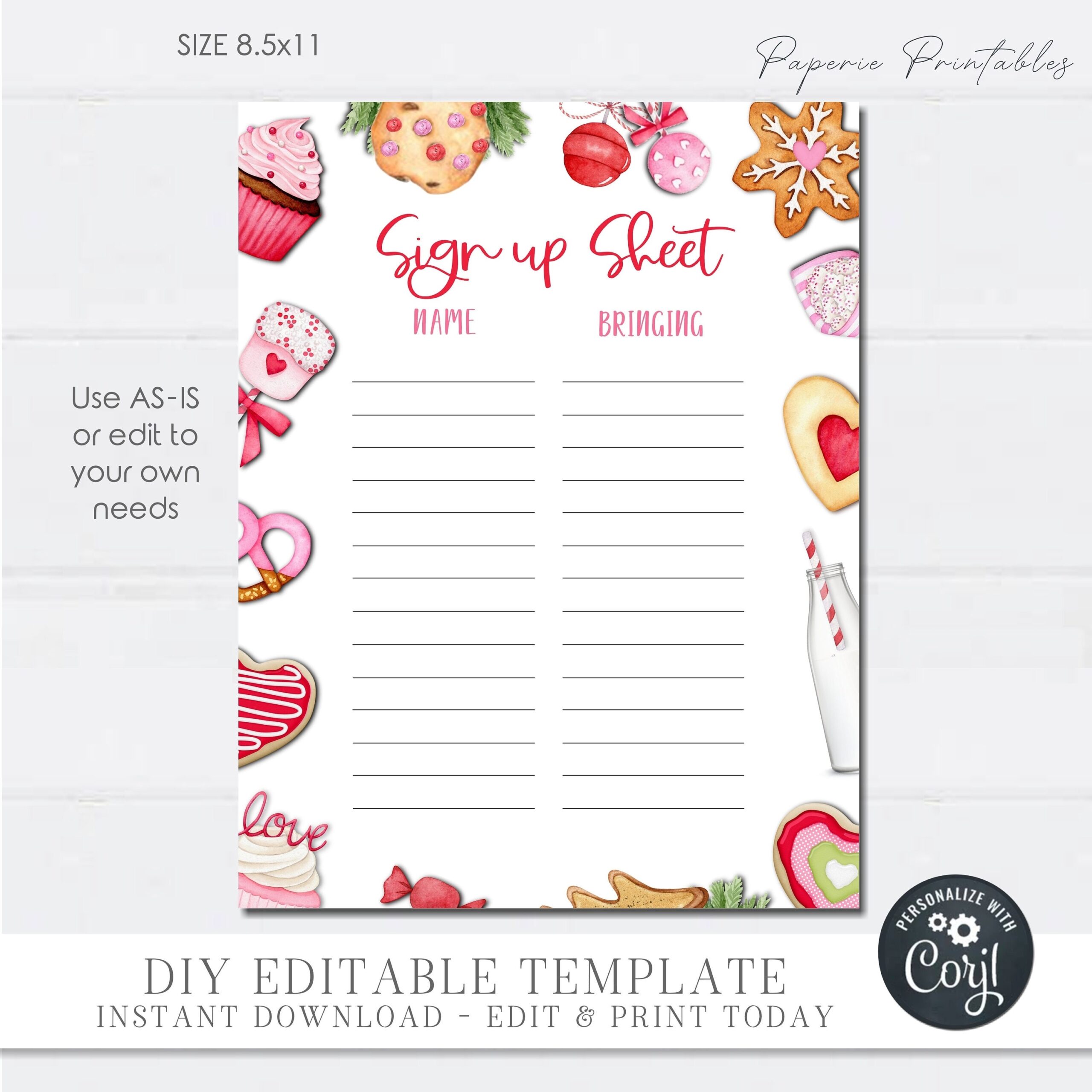 Editable Valentine s Day Potluck Sign Up Sheet digital Download Etsy