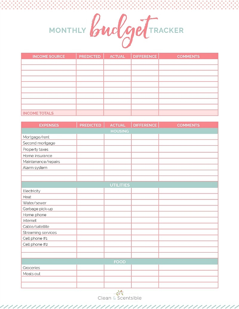 budget worksheets free printable
