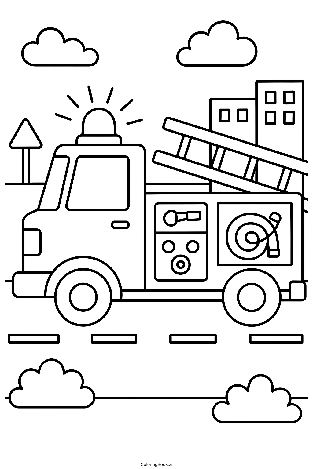 Fire Truck With Blinking Lights Coloring Page Free PDF PNG Printable 
