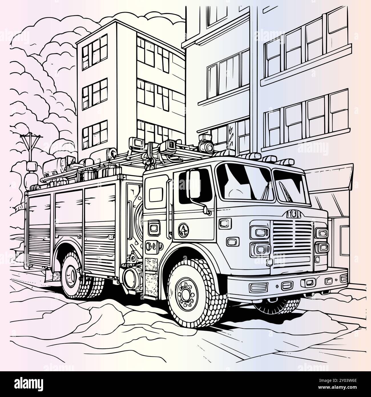 Firetruck On The Road Coloring Page Hi res Stock Photography And Images Alamy