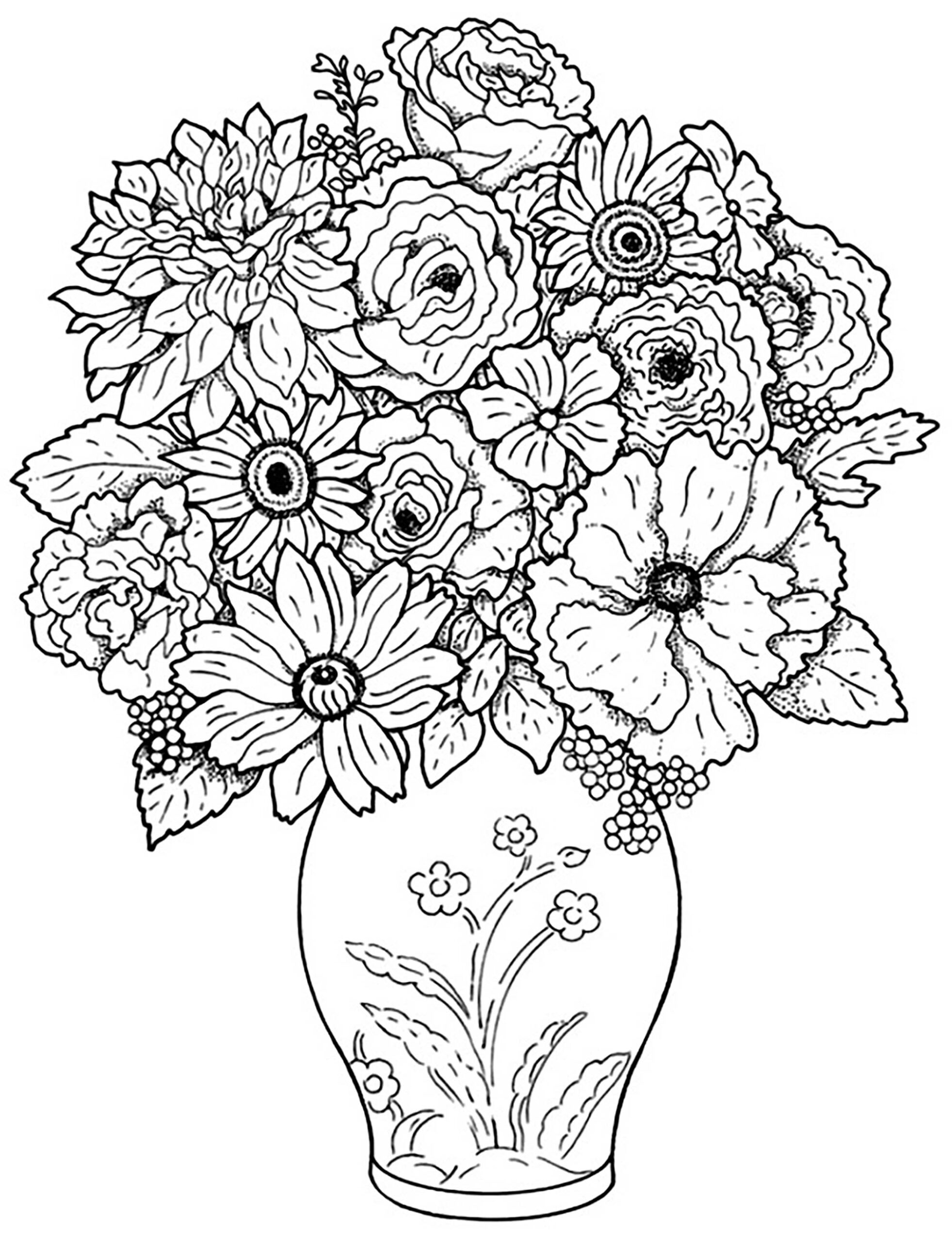 Flower Bouquet Flower Coloring Pages For Kids