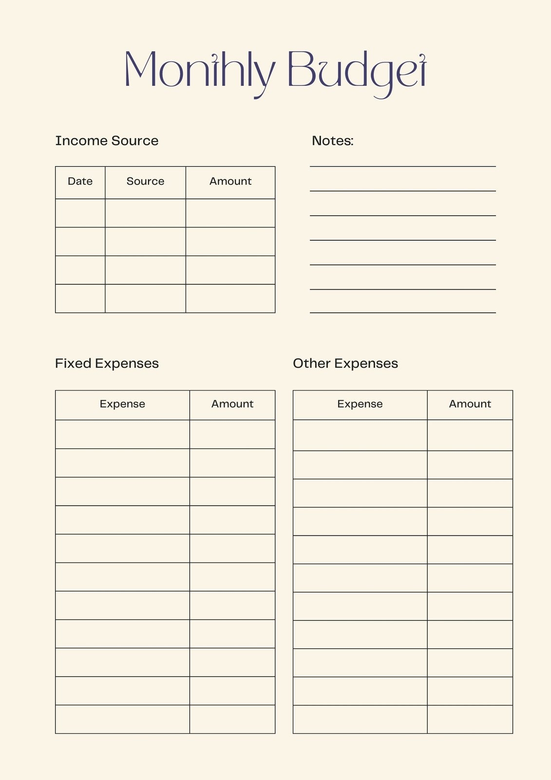 free printable budget templates