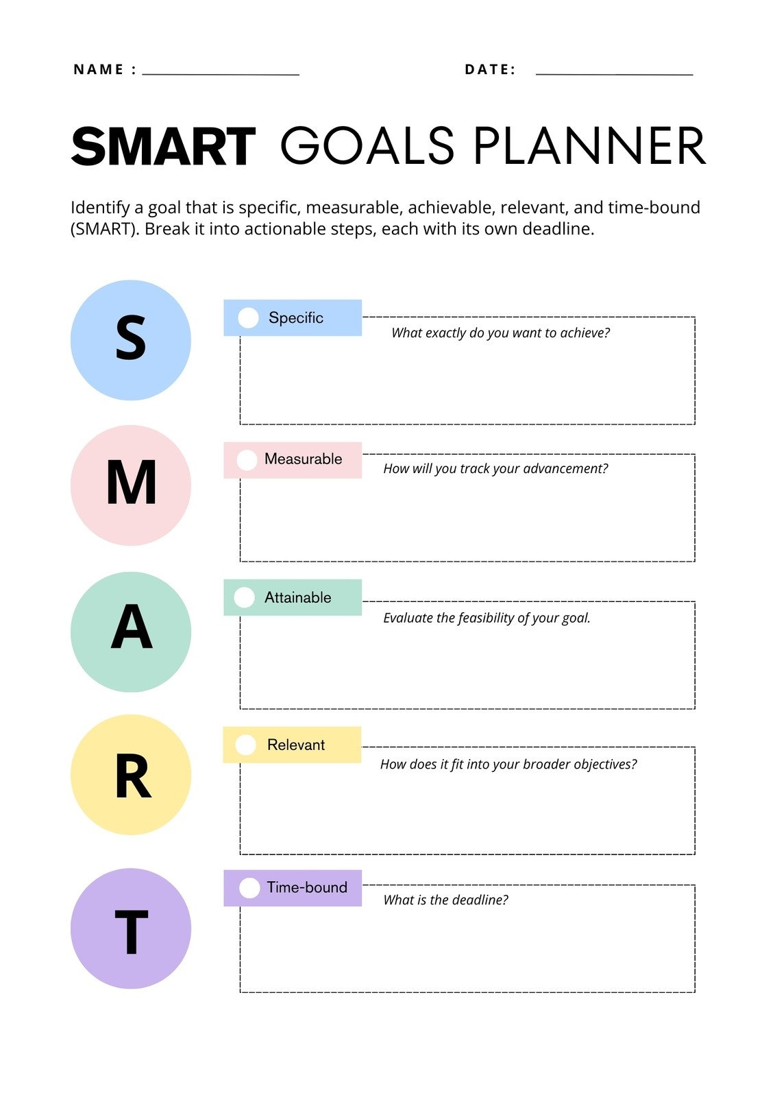 printable goals worksheet