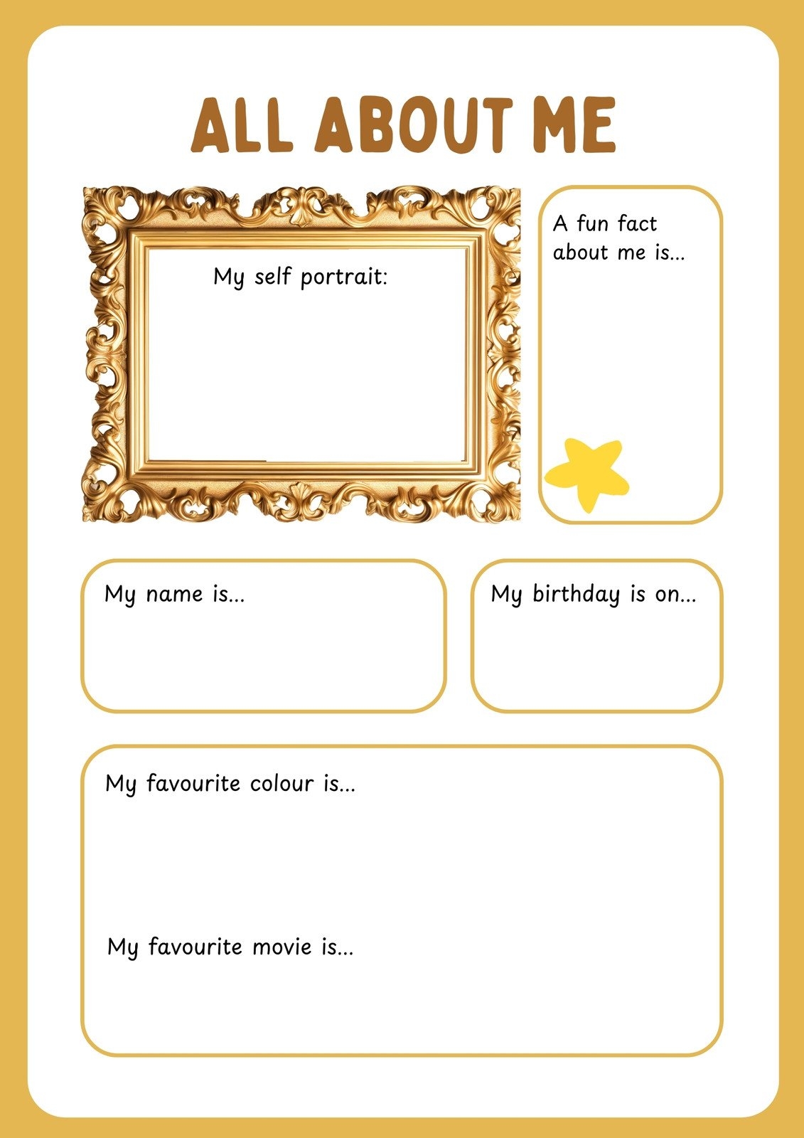 Free And Printable All About Me Worksheet Templates Canva