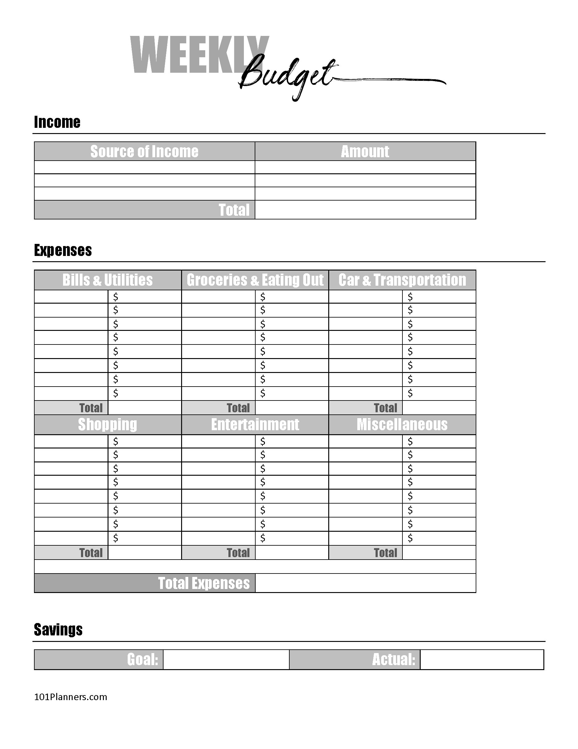 free budget planner template