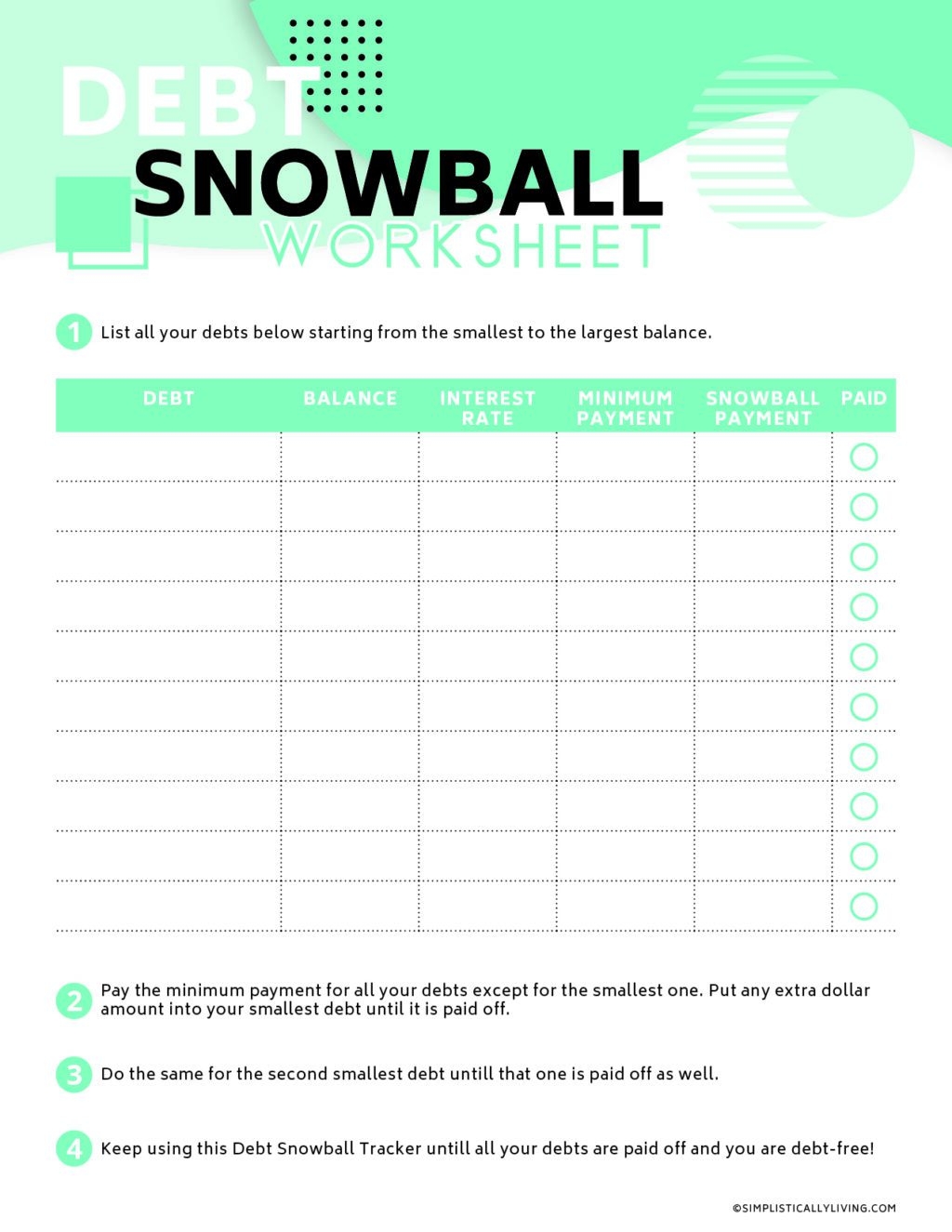 Free Debt Snowball Printable Worksheets Simplistically Living