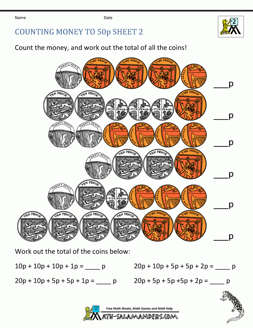 free money worksheets printable