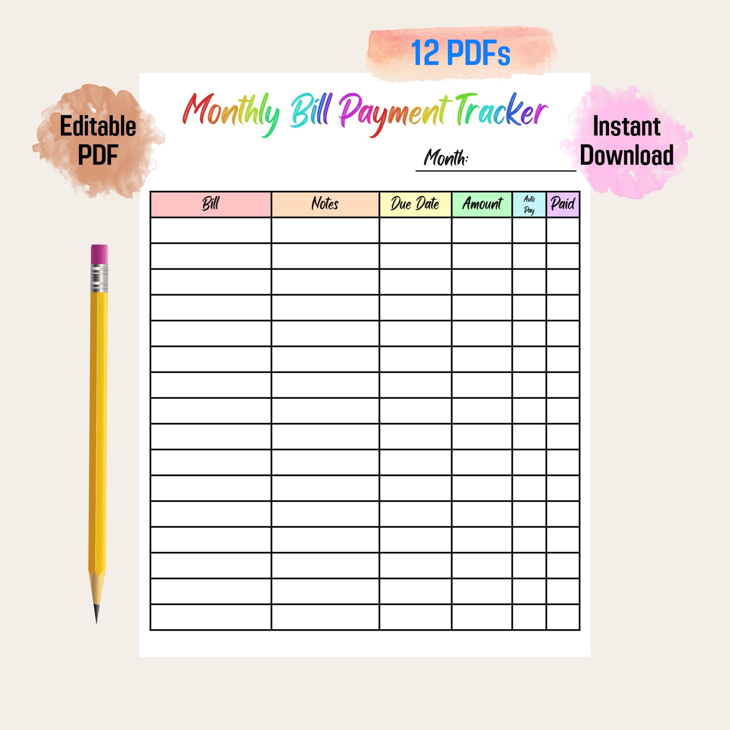 Free Monthly Bill Tracker Printable Monthly Bill Payment For Personal Budgeting Financial Payments Checklist Organizer 5 8 X 8 5 Teal Floral Payroll Bill Tracker Printable