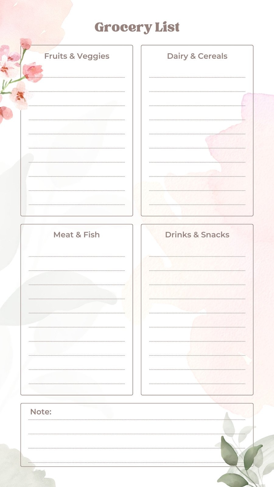 printable grocery shopping list
