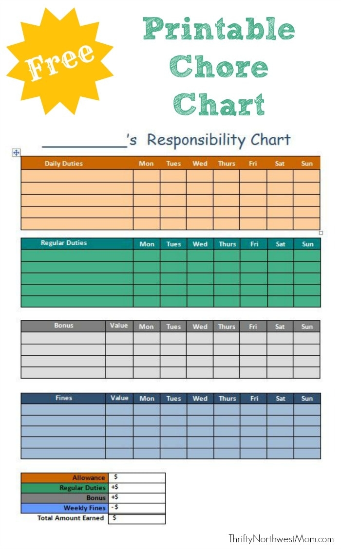 children's chore chart printable