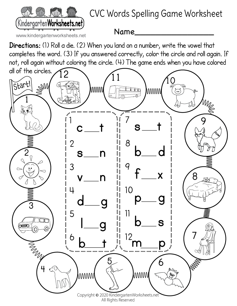 Free Printable CVC Words Spelling Game Worksheet