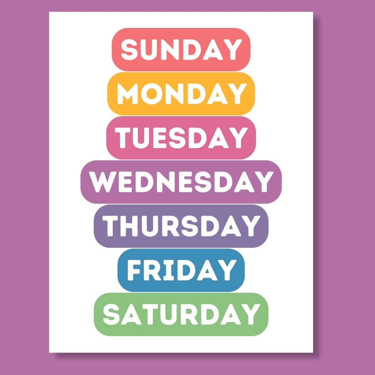 printable days of the week