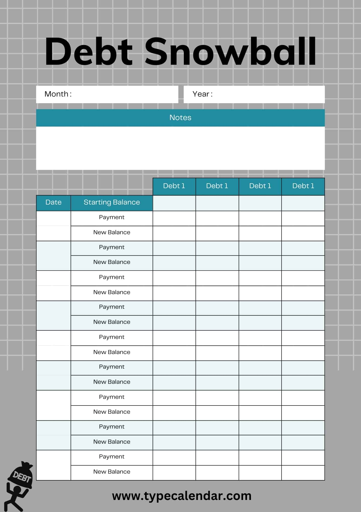 debt snowball printable worksheet