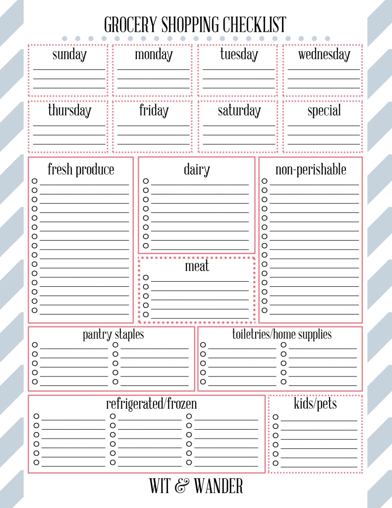 free shopping list template