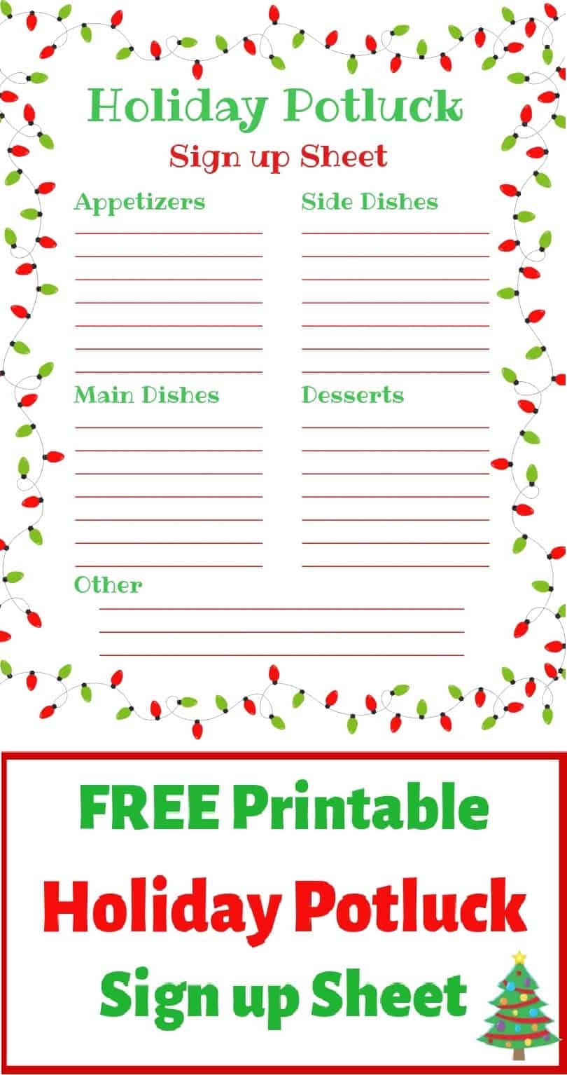 Free Printable Holiday Potluck Sign Up Sheet 