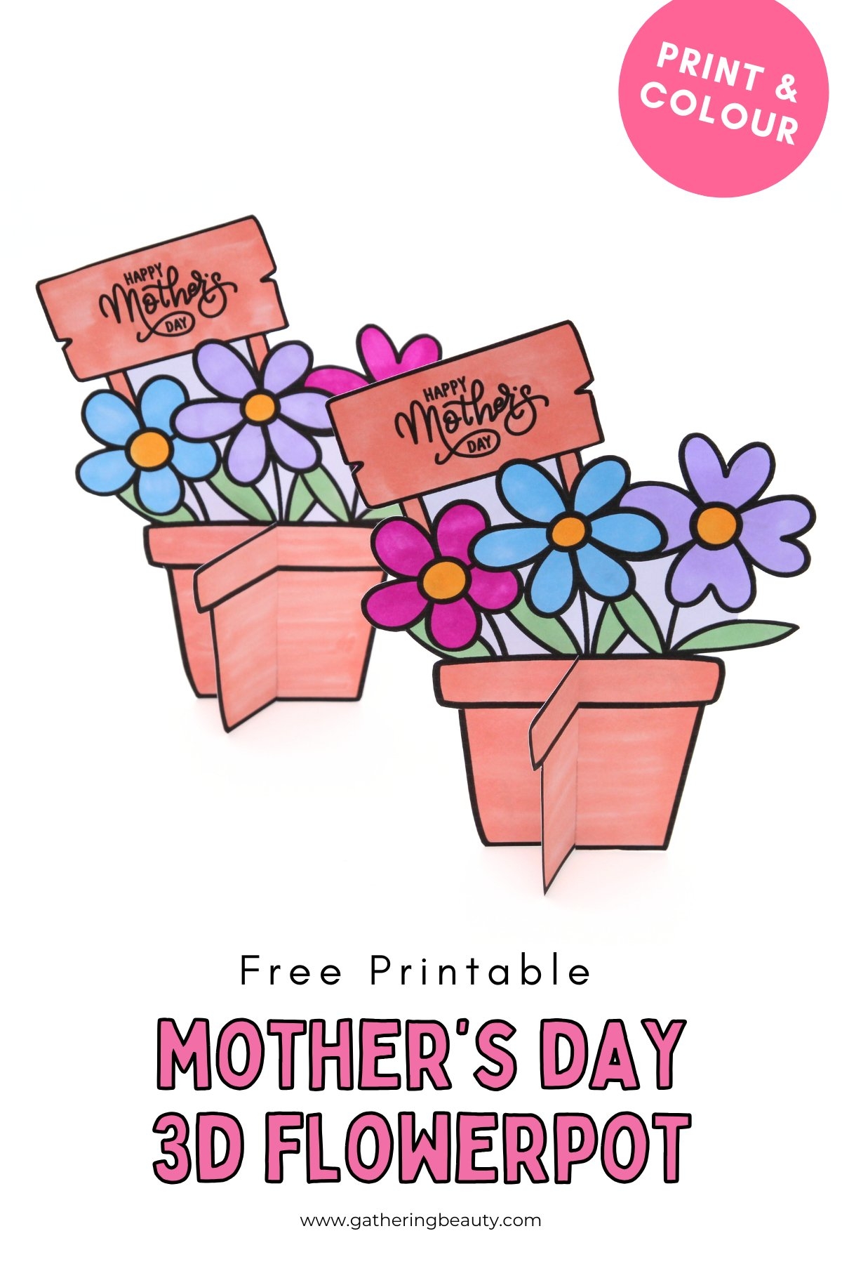 Free Printable Mother s Day 3D Flowerpot Card Gathering Beauty