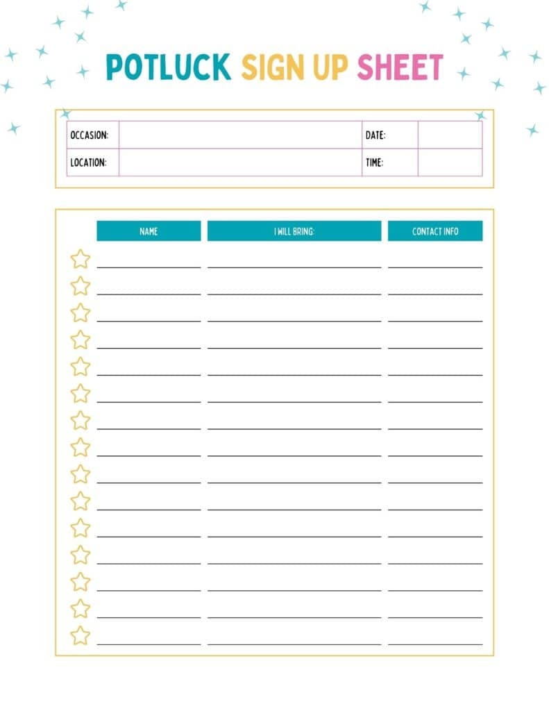 Free Printable Potluck Sign Up Sheets How To Organize Your Next Event Add A Little Adventure