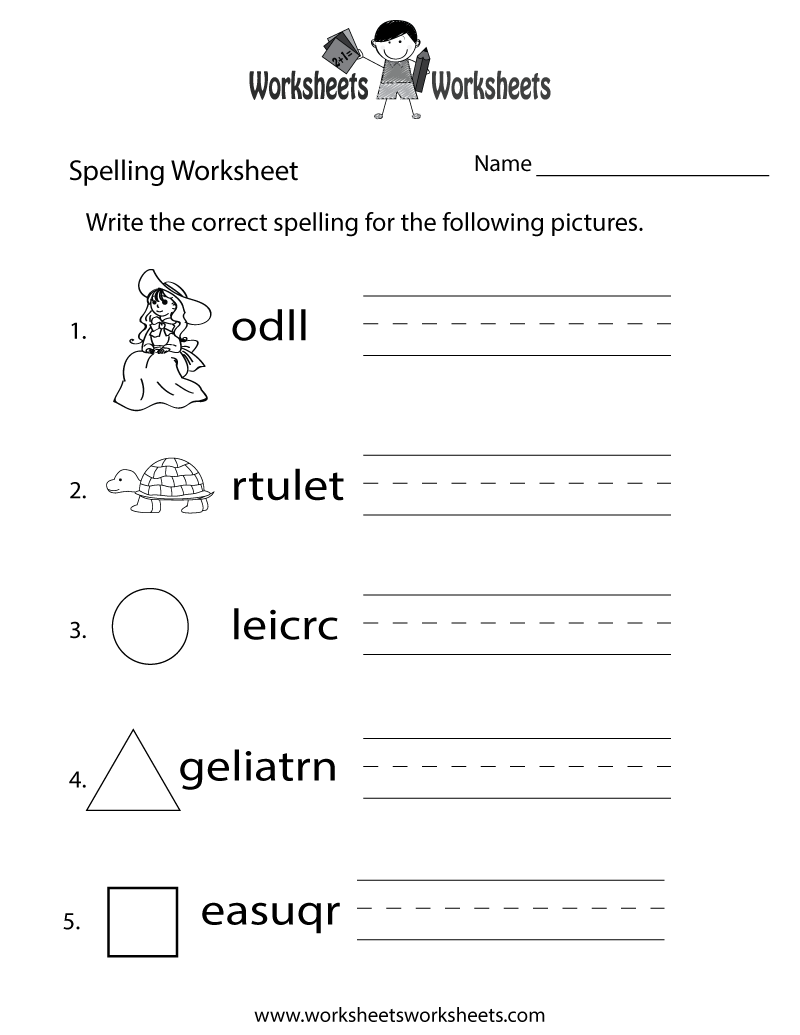 free printable spelling worksheets