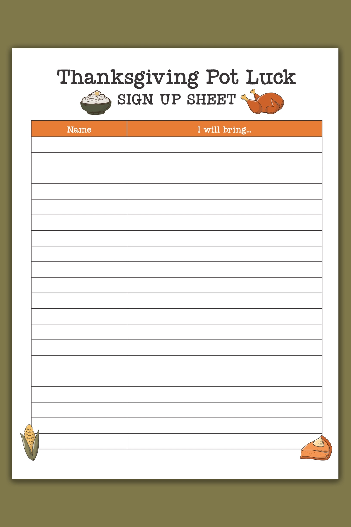 Free Printable Thanksgiving Potluck Sign Up Sheet Pinterest 3 Mom Envy