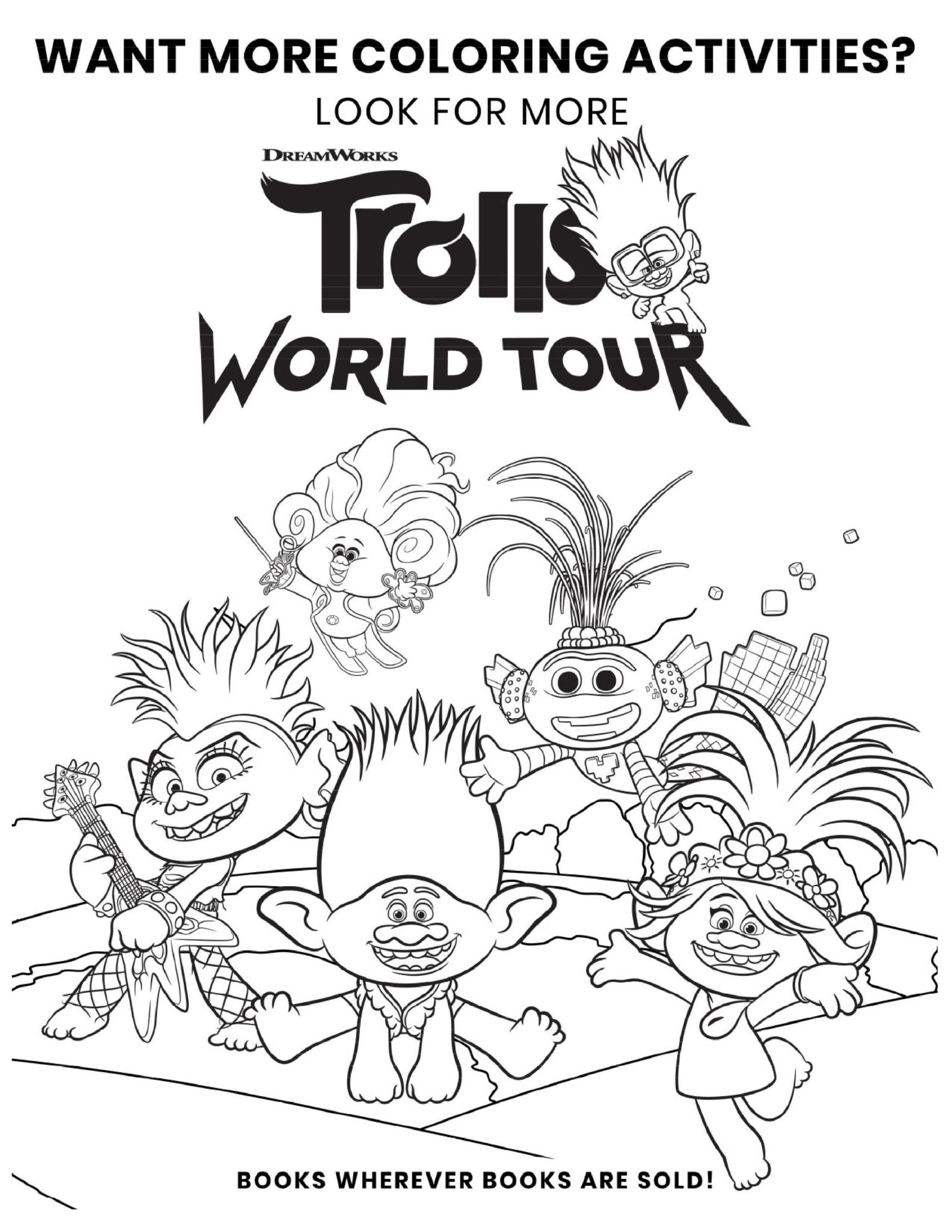 trolls movie colouring pages