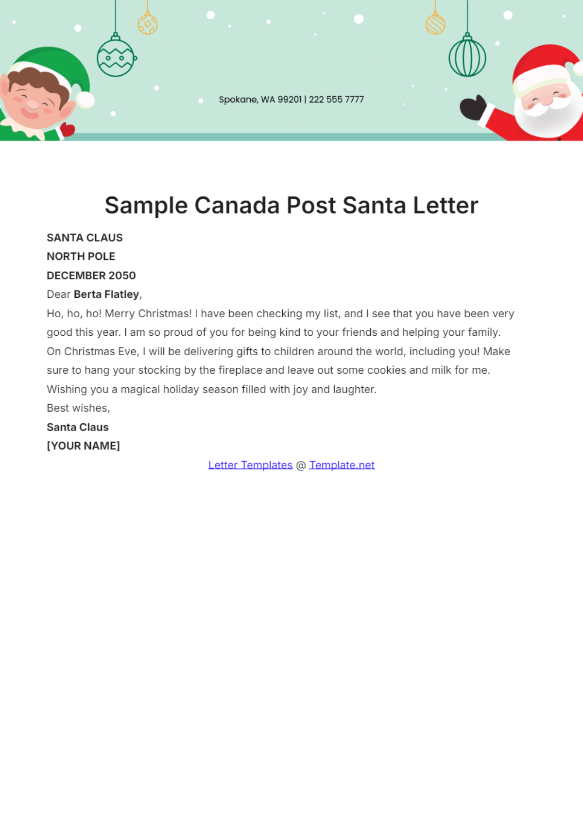 Free Sample Canada Post Santa Letter Template To Edit Online