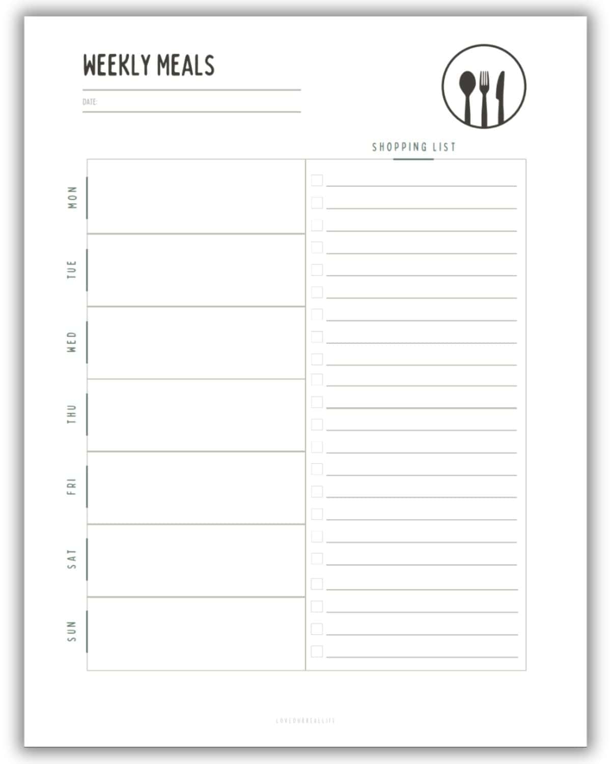 weekly meal planner template