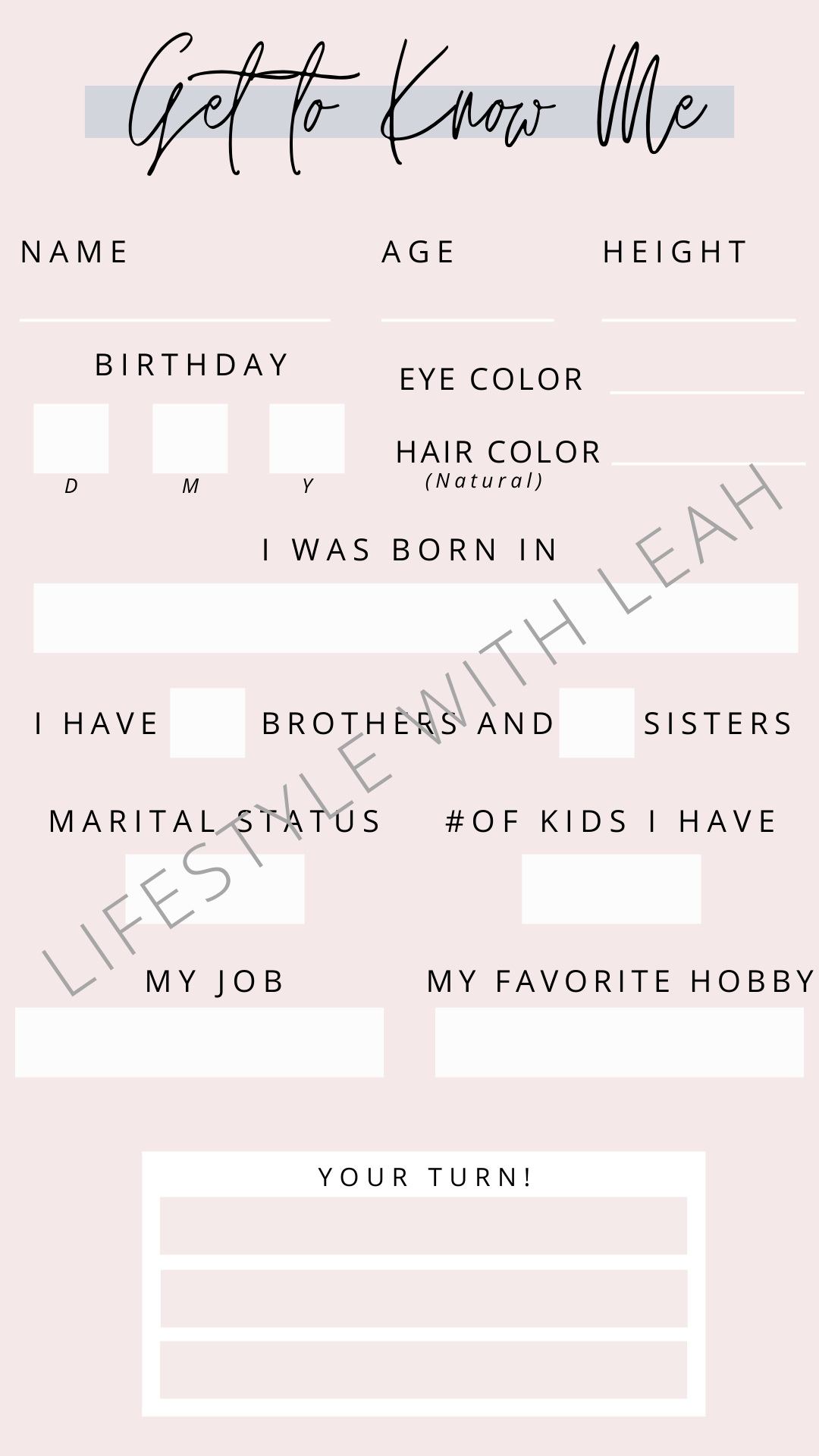 Get To Know Me Instagram Story Template Lifestyle With Leah