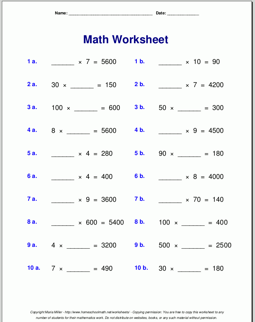 4th grade printable worksheets