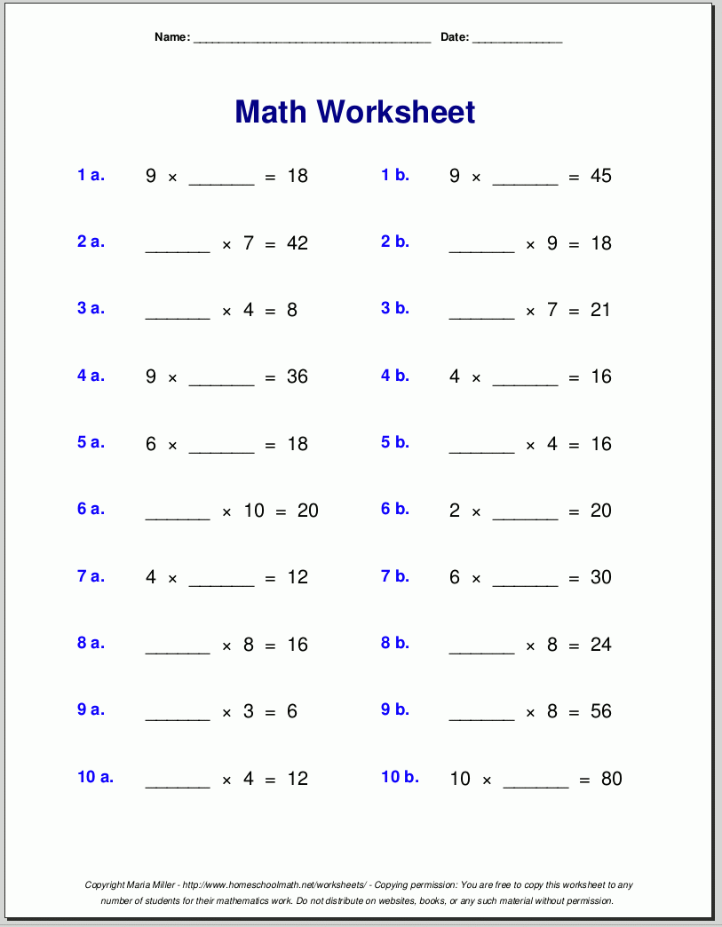 multiplication worksheets printable