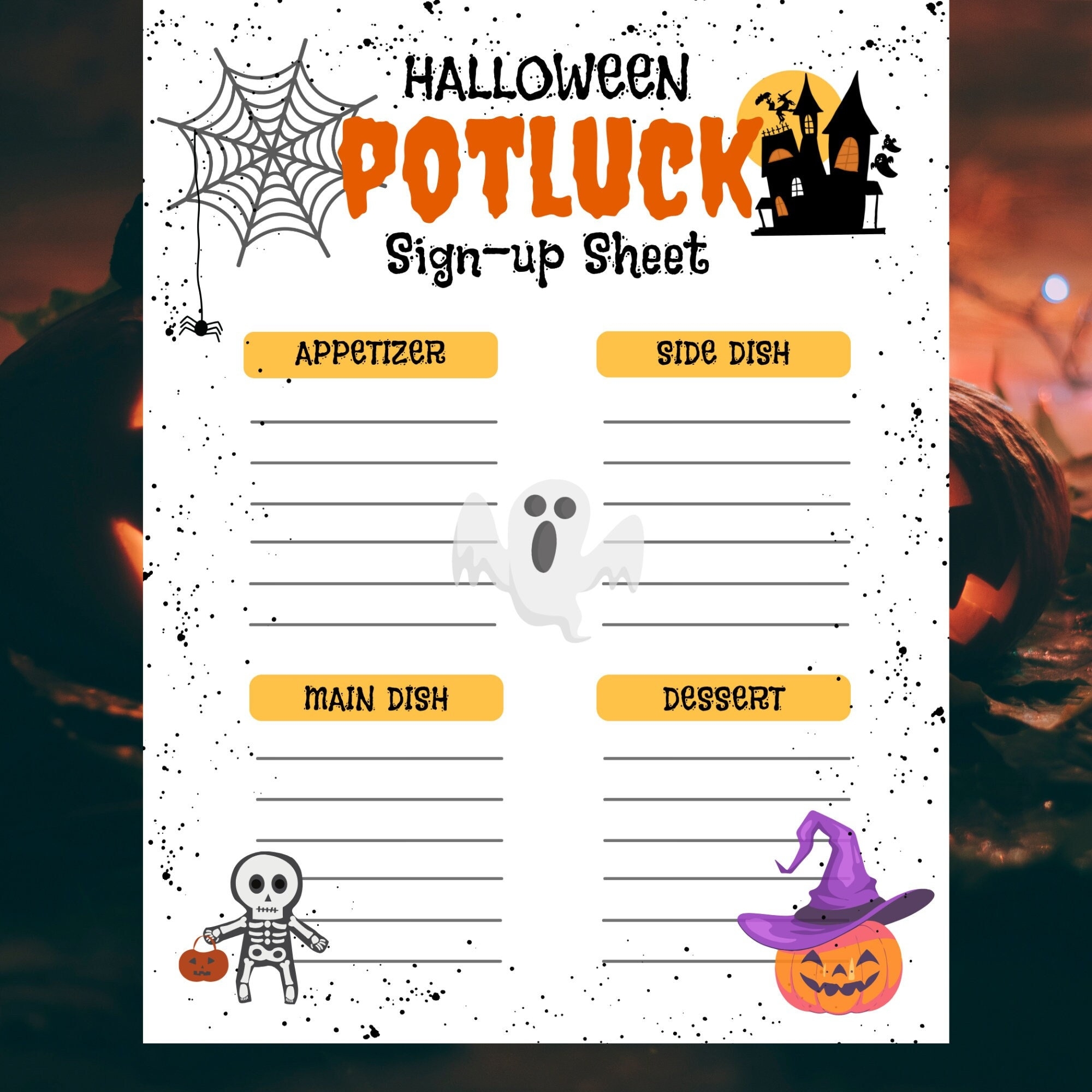 Halloween Potluck Sign Up Sheet Potluck Sign Up Sheet Potluck Sign Up Form Halloween Neighborhood Potluck Halloween Party Sign Up HW Etsy