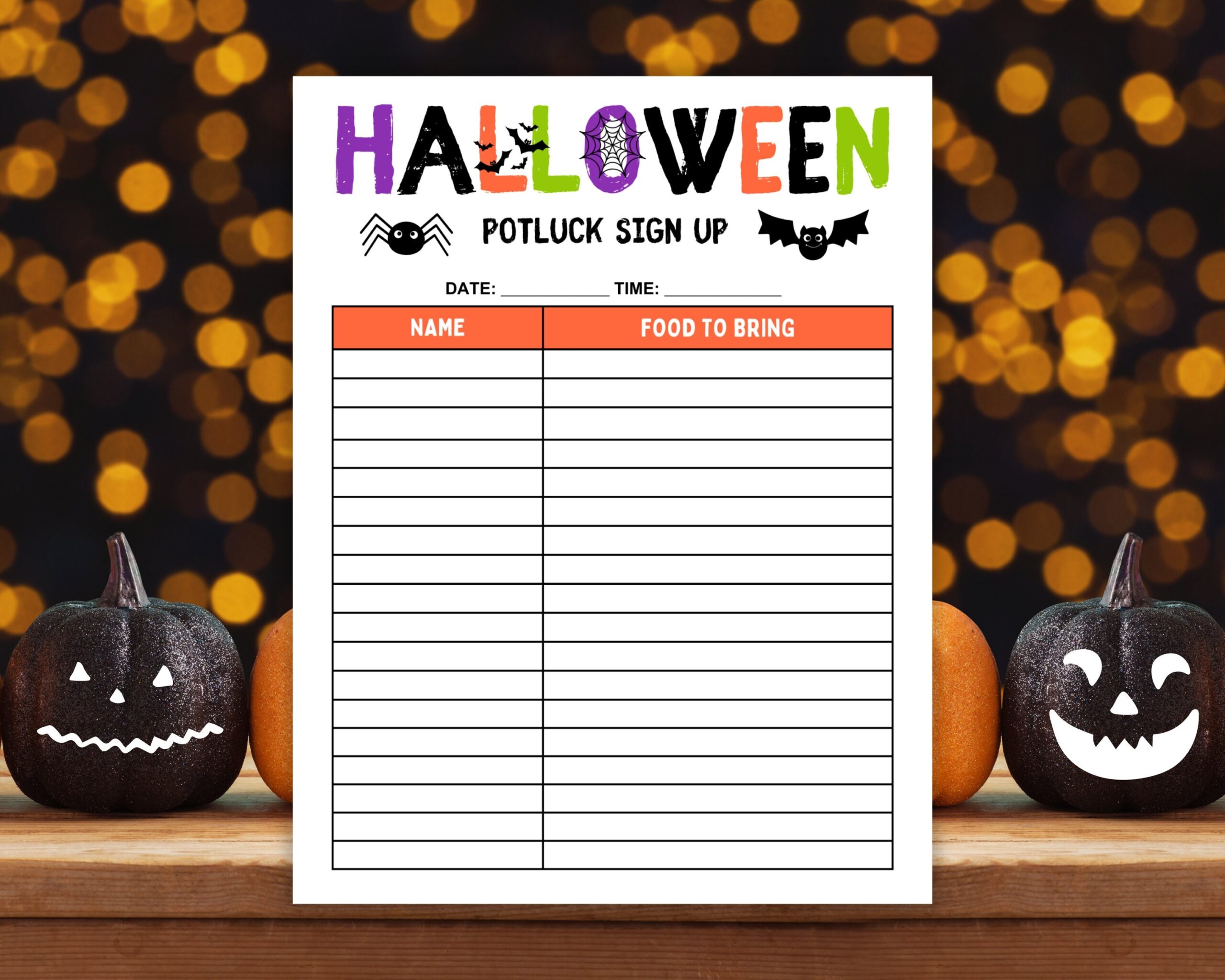 Halloween Potluck Sign Up Sheet Printable For Fall Potluck Party Canva Etsy