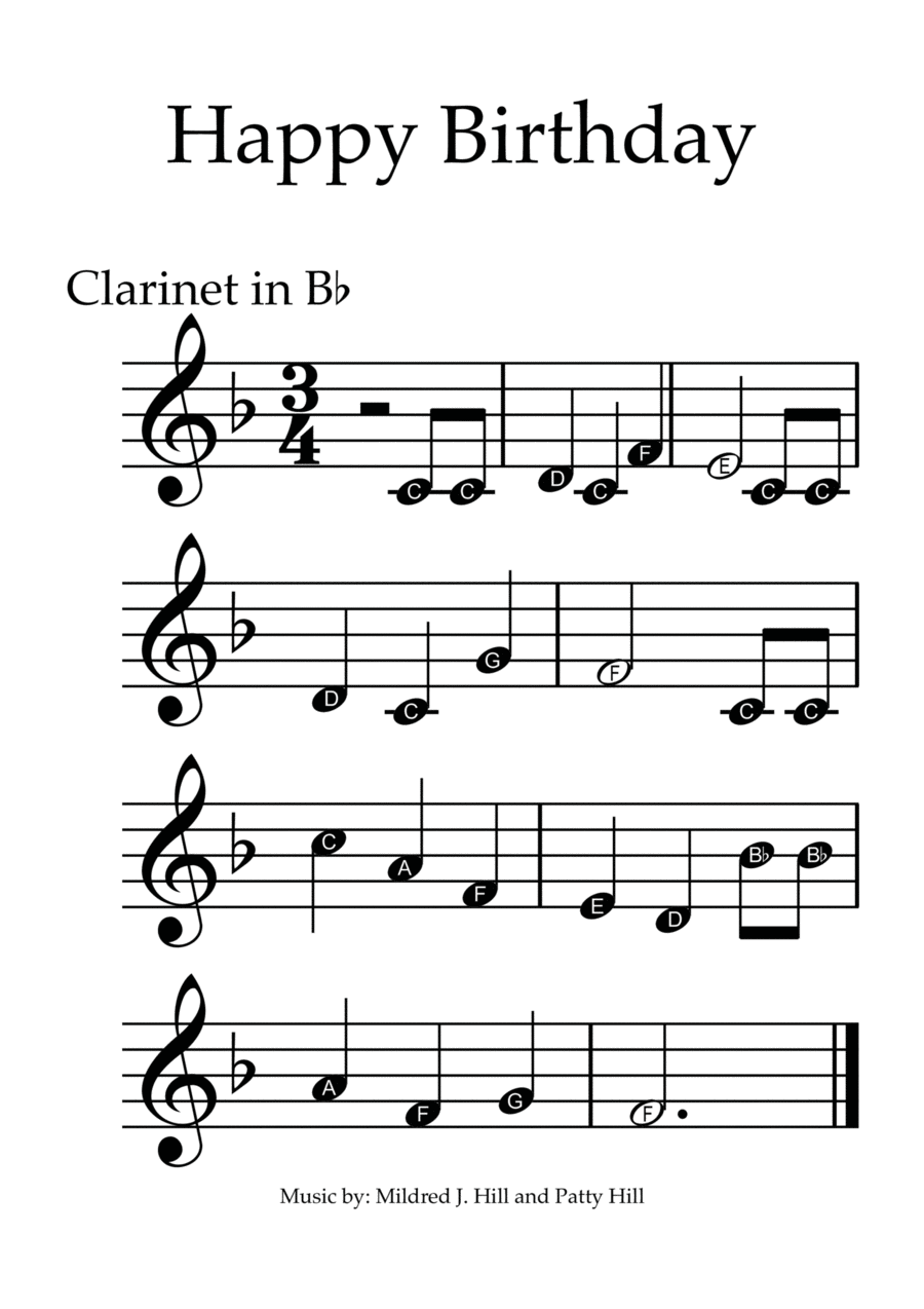 Happy Birthday Clarinet With Note Names Clarinet Solo Beginning Digital Sheet Music Sheet Music Plus