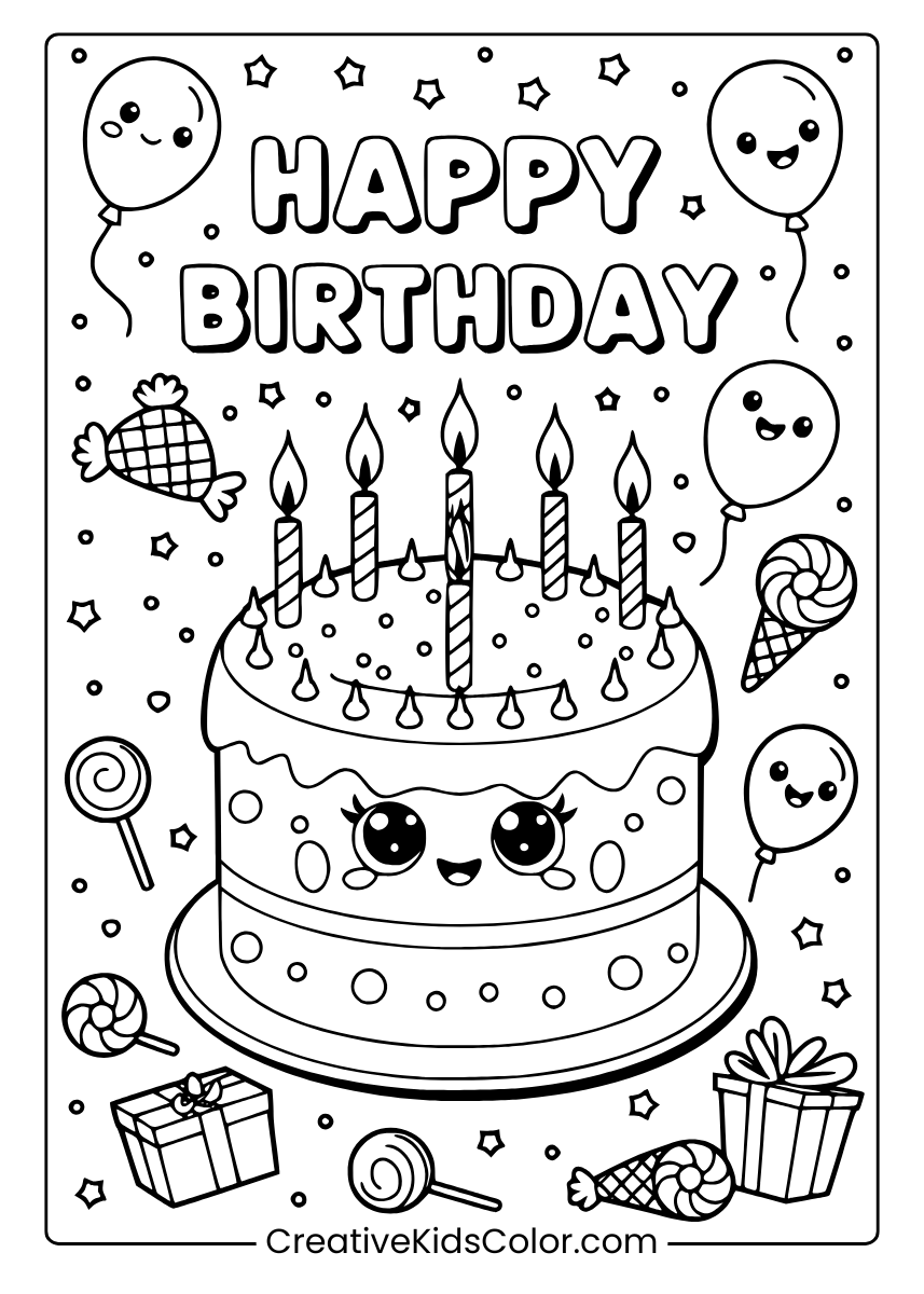 Happy Birthday Coloring Pages 25 Free Printable PDF