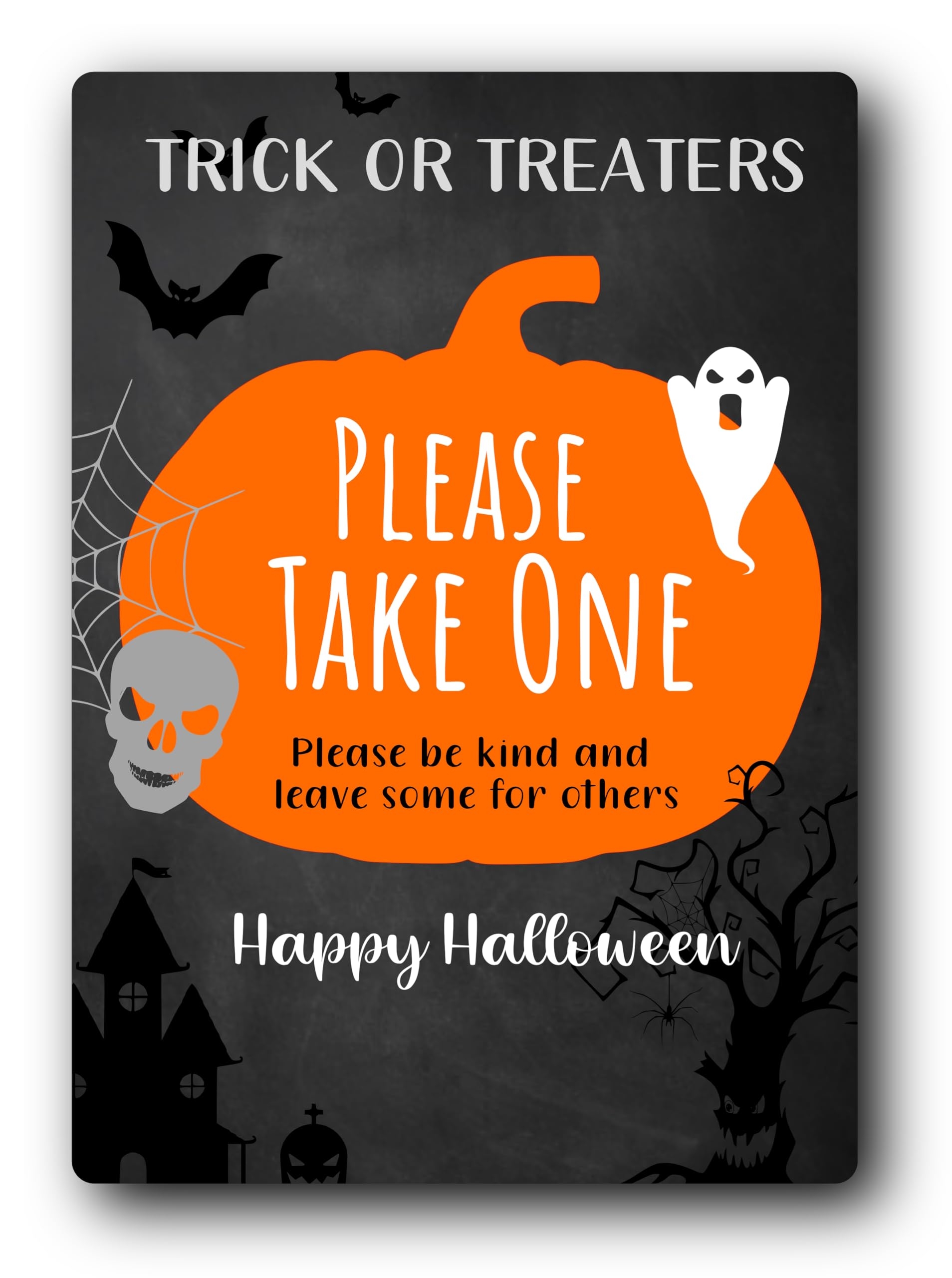 Happy Halloween Trick Or Treaters Please Take One Sign Candy Dish Halloween Decoration Chalkboard Style Door Sign Sign Screw Holes Amazon de Home Kitchen