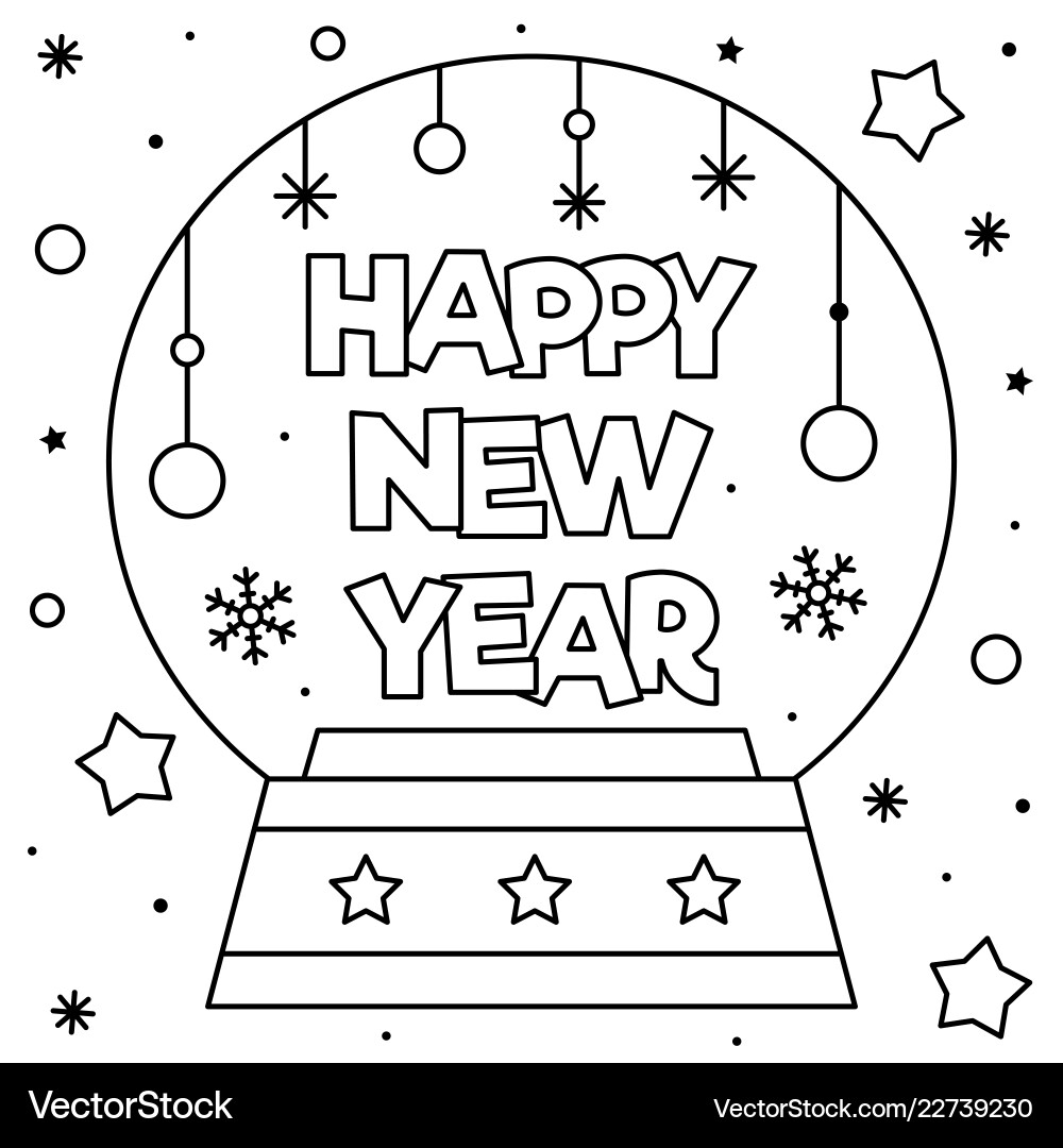 Happy New Year Coloring Page Festive Snowflakes Vector Image