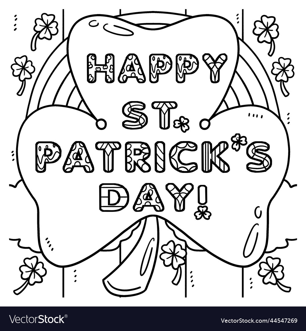 Happy Saint Patricks Day Coloring Page For Kids Vector Image