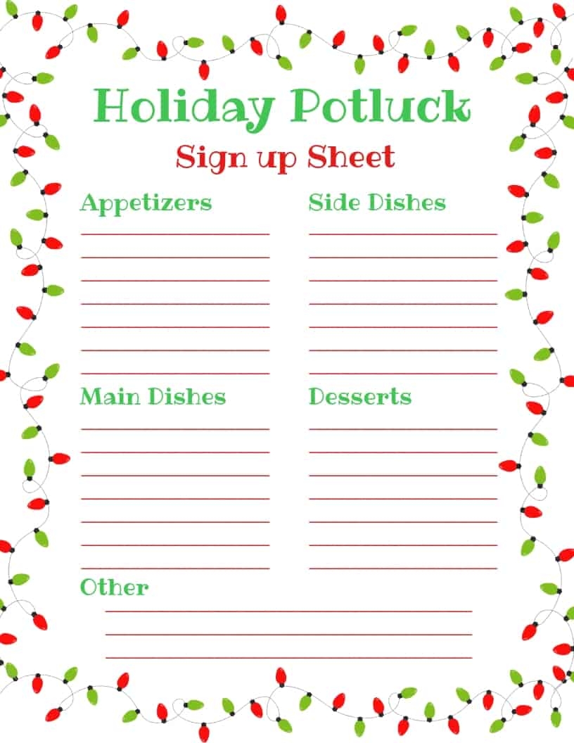potluck sign up list
