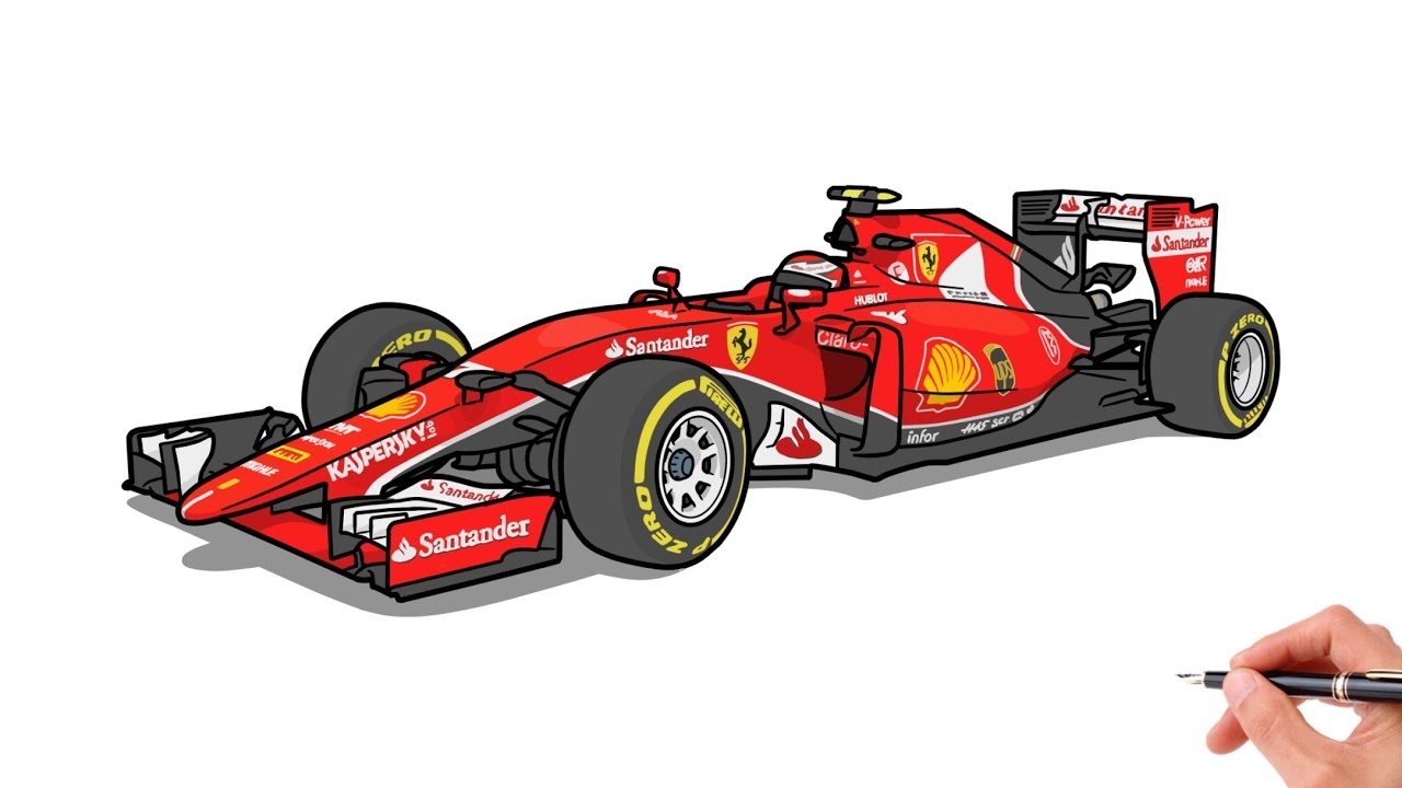 How To Draw A FERRARI F1 2015 Drawing Ferrari Formula 1 Sf15 t Sports Car Step By Step YouTube