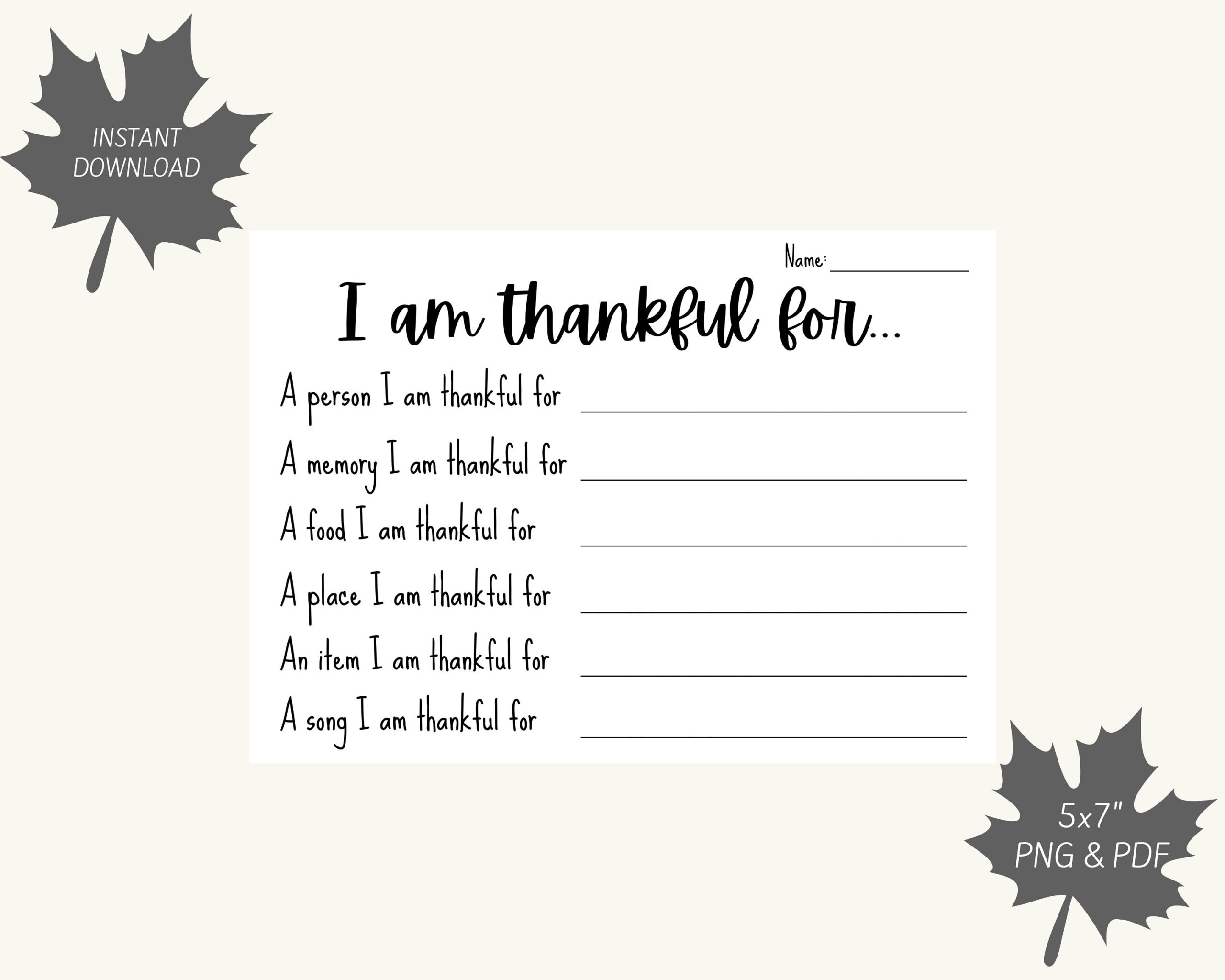 I Am Thankful For Thanksgiving Activity Printable Etsy