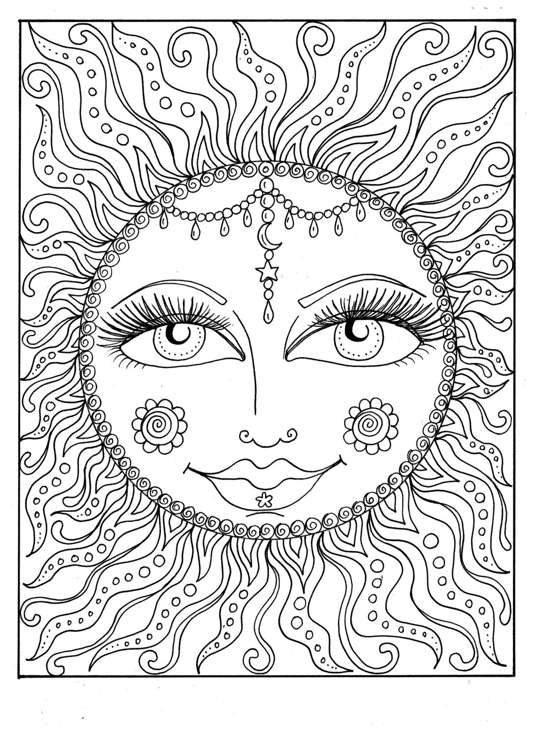 Instant Download SUN Summer Coloring Page Adult Coloring Page To Color Beach Coloring cosmic Celestial Etsy Canada