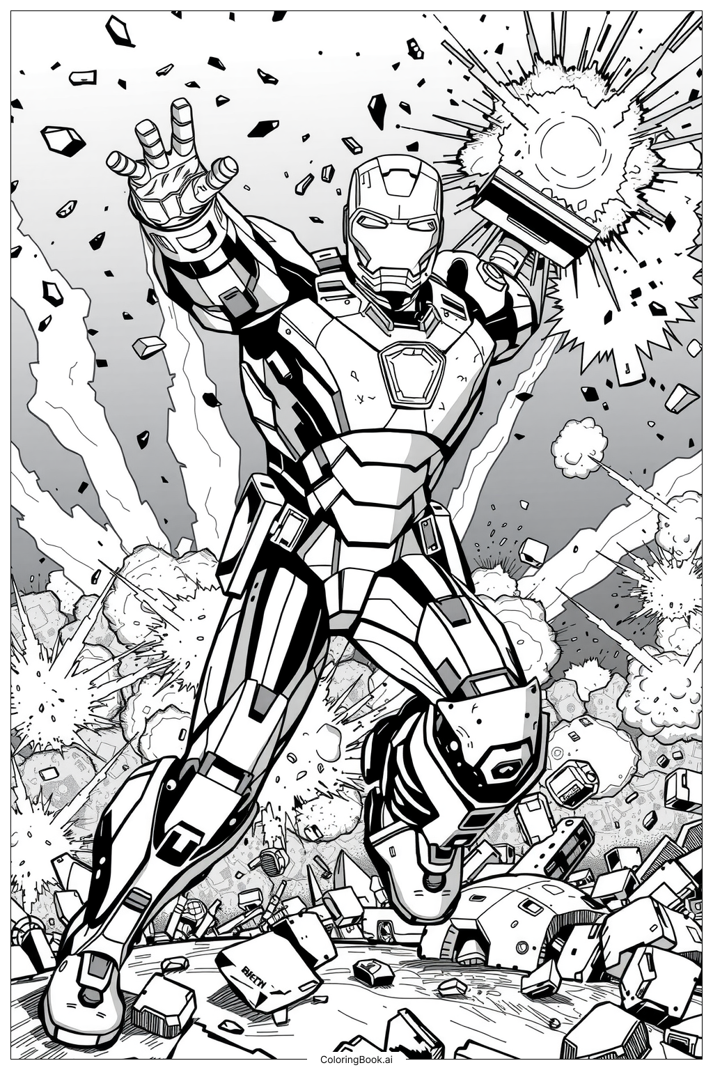 Iron Man Fixing His Armor Coloring Page Free PDF PNG Printable 