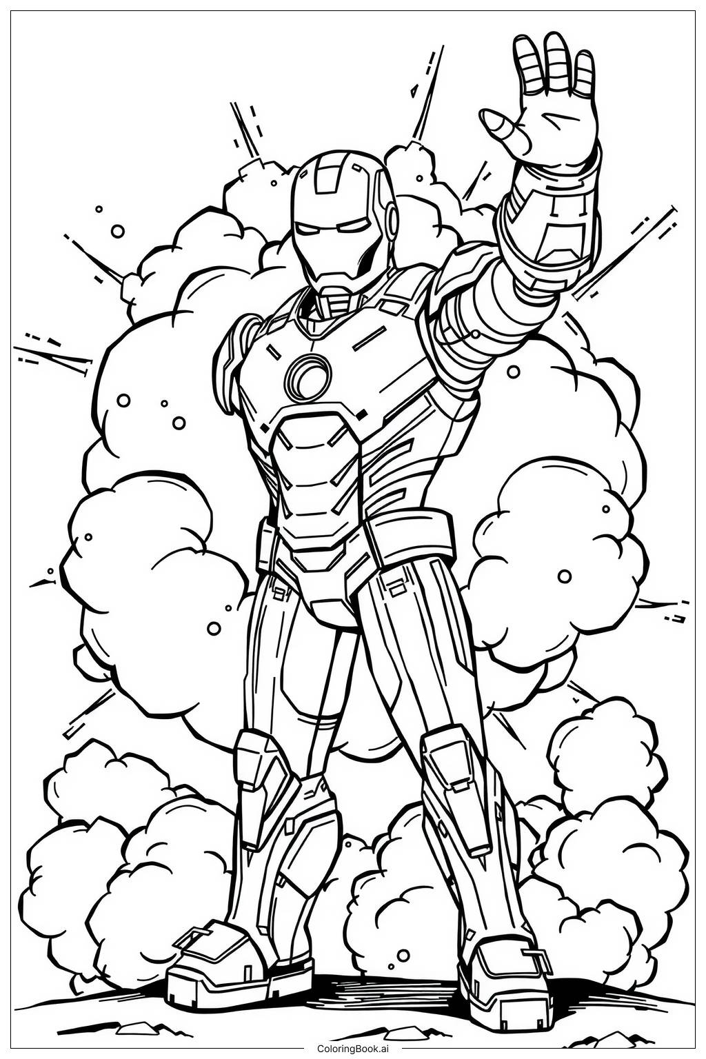 Iron Man Mark 85 With Explosions Coloring Page Free PDF PNG Printable 