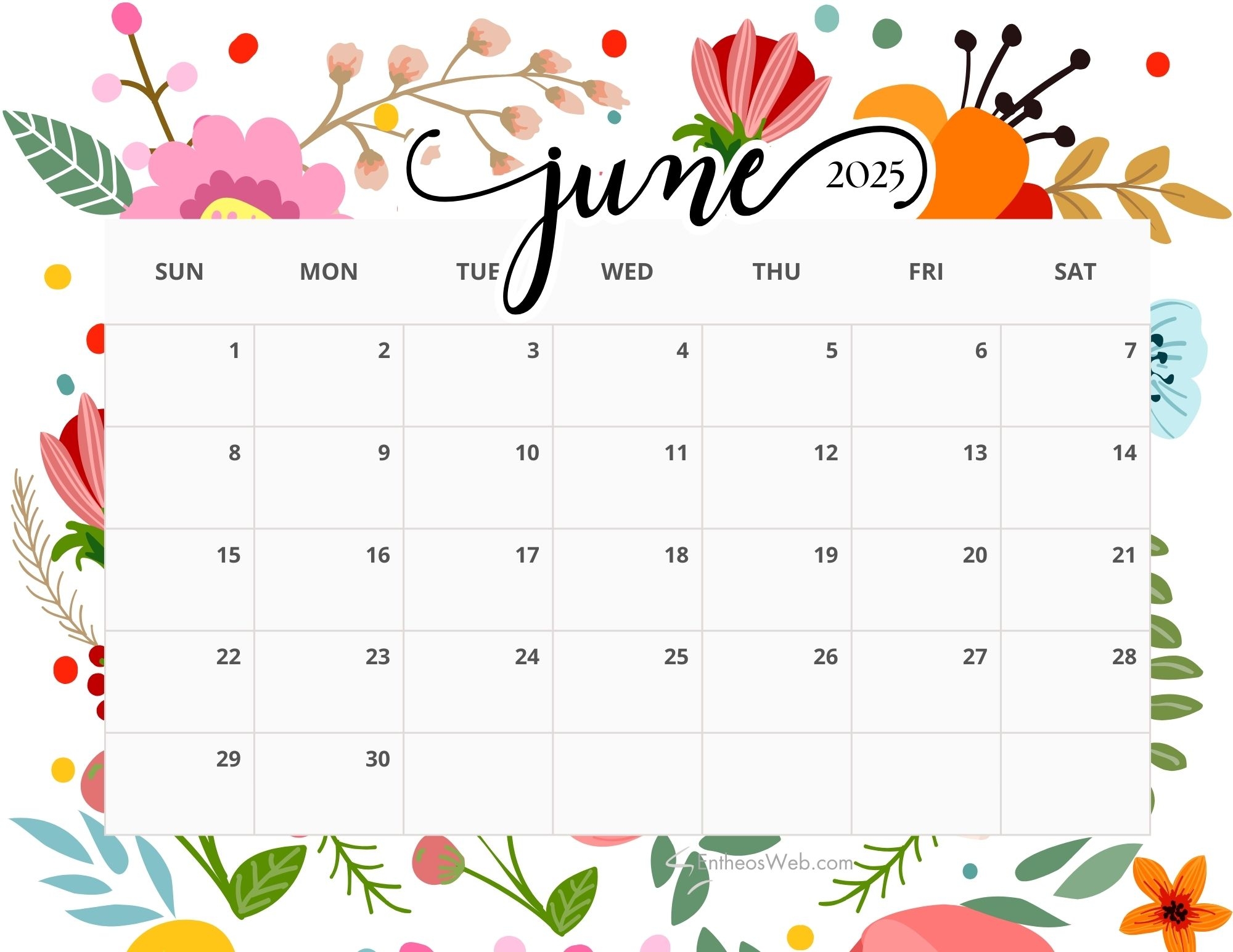June 2025 Calendar Printables EntheosWeb
