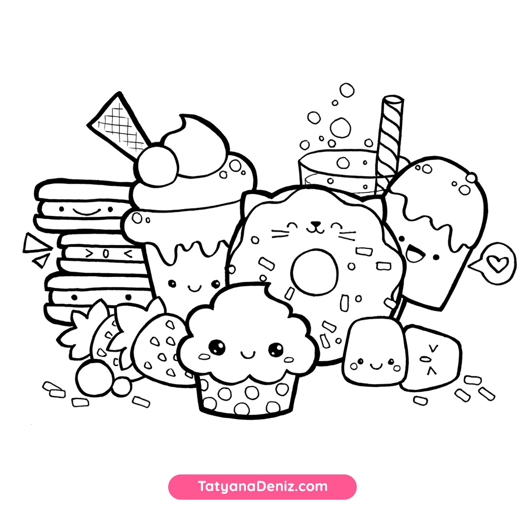Kawaii Sweets Doodle FREE Coloring Page Printalbe PDF Kawaii Sweets Doodle FREE Coloring Page Printalbe PDF