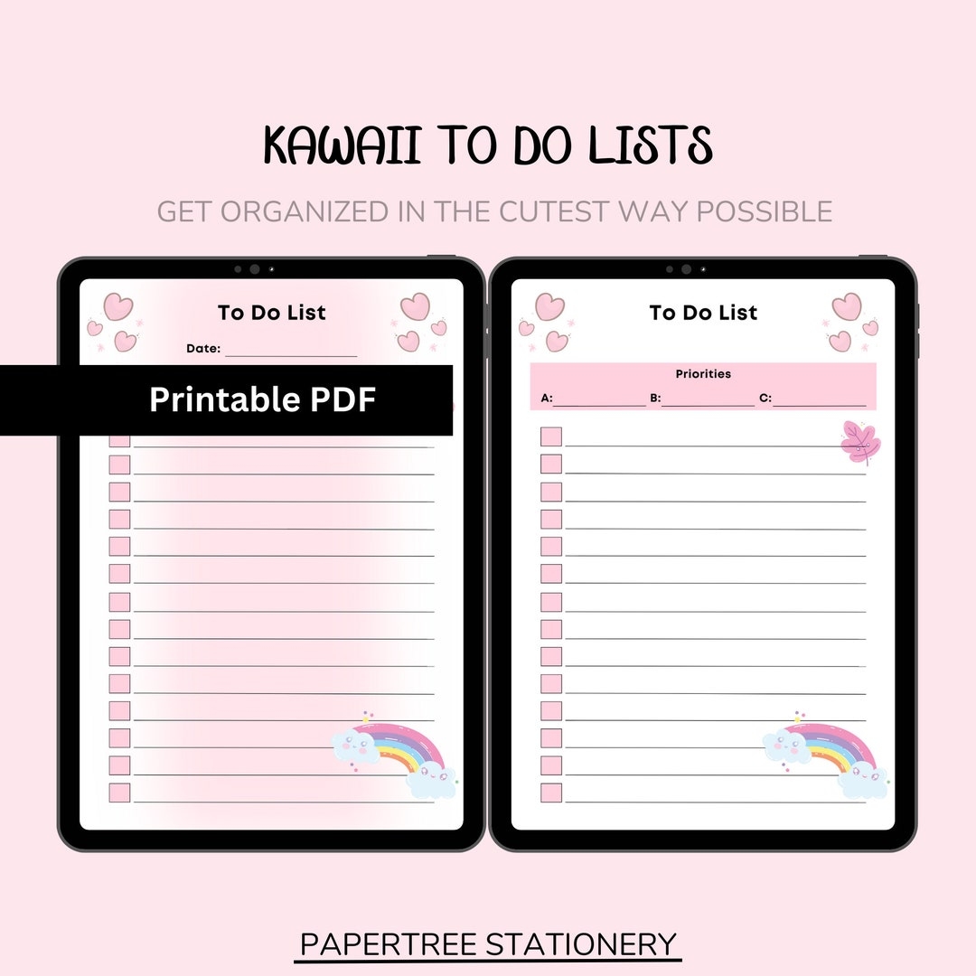 Kawaii To Do List PDF Printable Task Planner Cute Checklist Notepad Instant Download Aesthetic Stationery Etsy de