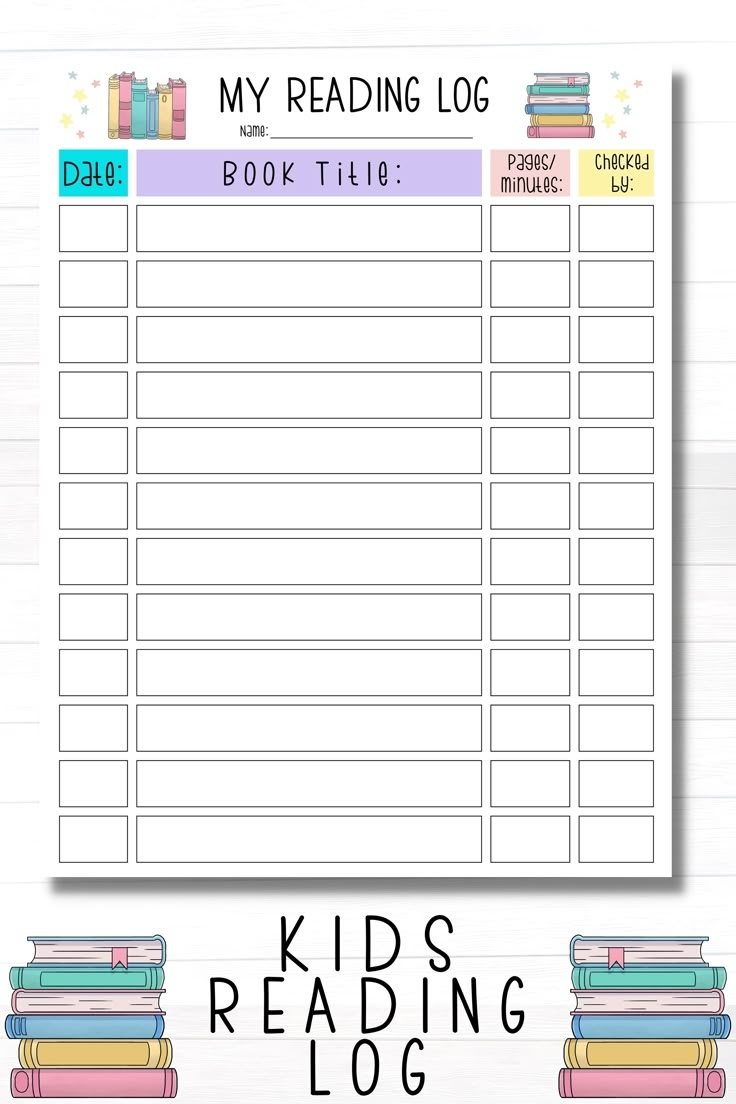 Kids Reading Log Tracker Journal For Home Or School
