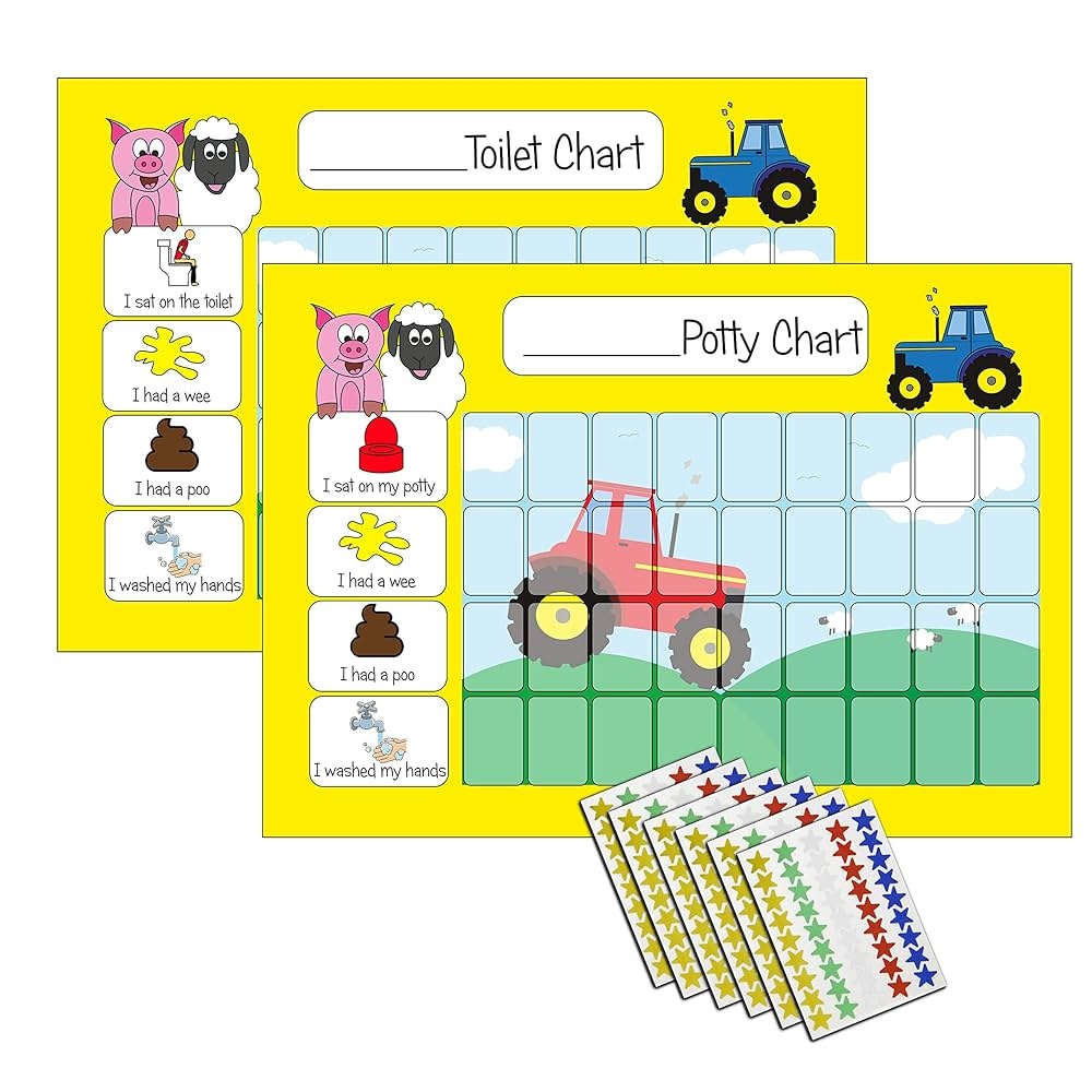 Kids2learn Potty Training Reward Board Toilet Training Star Map For Toddlers Twin Pack With 270 Star Stickers Tractor Theme Amazon de Toys